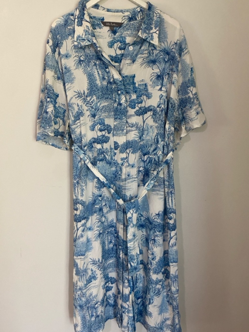 Ulla Popken Shirt Dress White Blue Scenic Floral 3xl 24/26